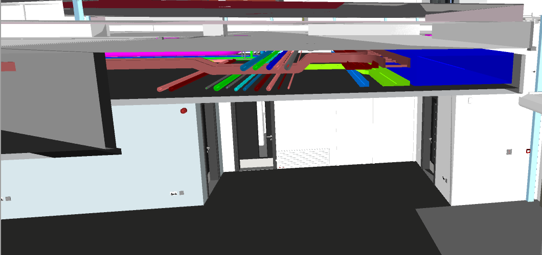 Educational facility ceiling services after BIM coordination — clash-free MEP routing with optimised service zones